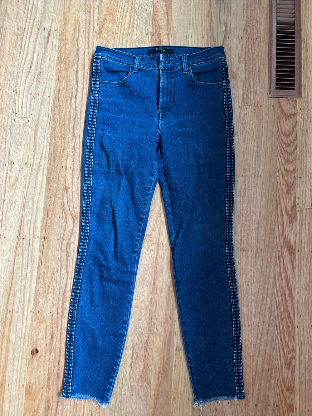 J Brand Dark Blue Skinny Jeans with Side Trim